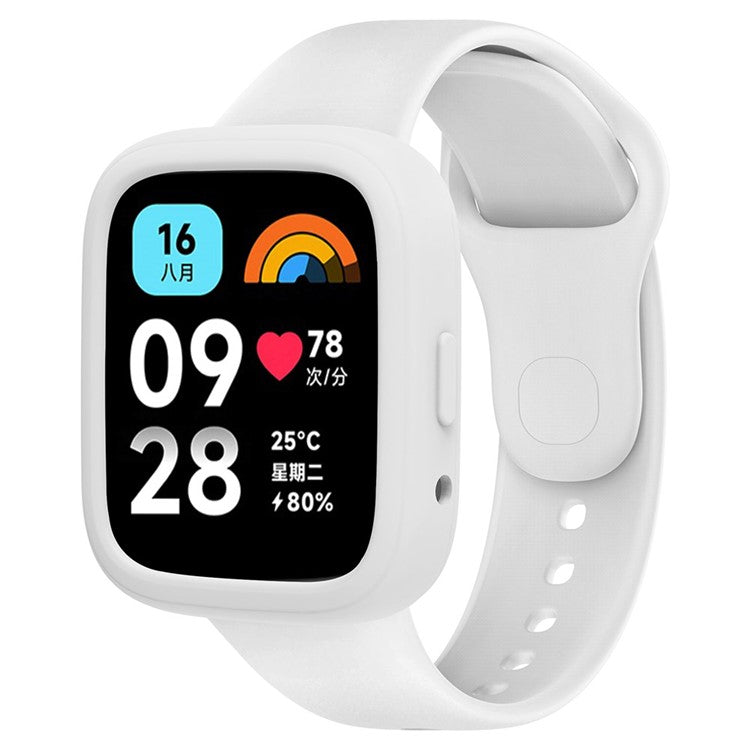 For Xiaomi Redmi Watch 3 Active Silicone Strap Replacement Wrist Band with Watch Case - White