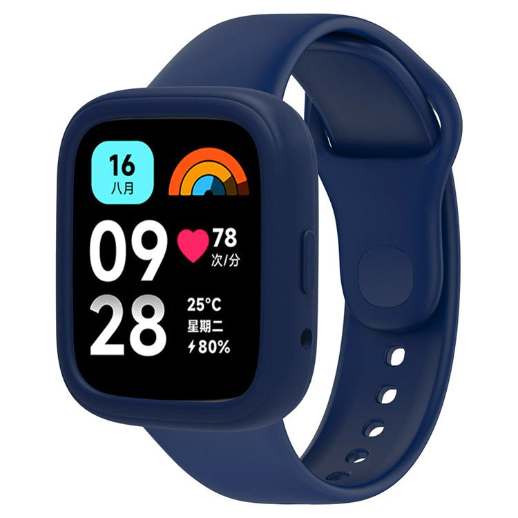 For Xiaomi Redmi Watch 3 Active Silicone Strap Replacement Wrist Band with Watch Case - Dark Blue