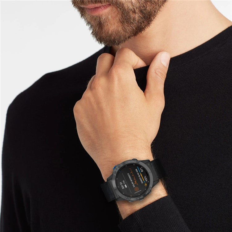 For Garmin Fenix 7 Pro / 7 / 6 / 5 Leather Wrist Band Adjustable Watch Strap with Metal Pin Buckle - Black