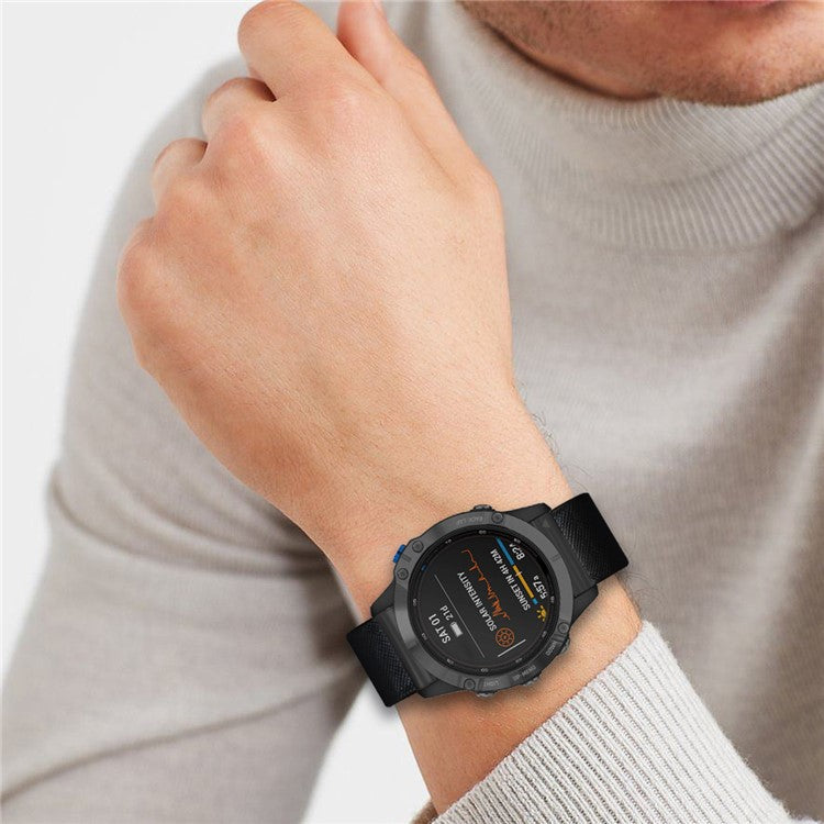 For Garmin Fenix 7 Pro / 7 / 6 / 5 Leather Wrist Band Adjustable Watch Strap with Metal Pin Buckle - Black