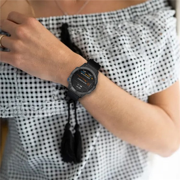 For Garmin Fenix 7 Pro / 7 / 6 / 5 Leather Wrist Band Adjustable Watch Strap with Metal Pin Buckle - Black