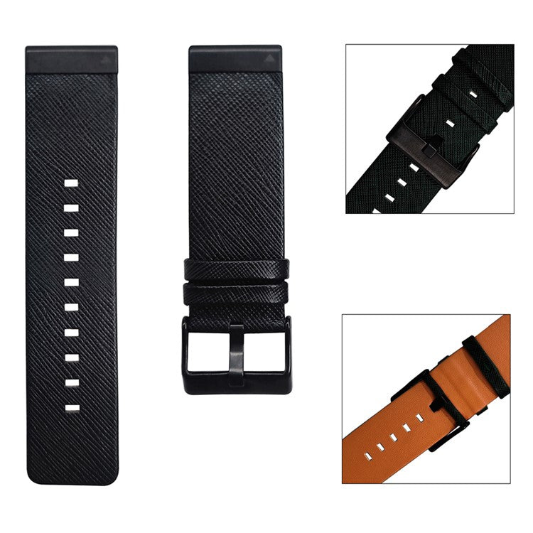 For Garmin Fenix 7 Pro / 7 / 6 / 5 Leather Wrist Band Adjustable Watch Strap with Metal Pin Buckle - Black