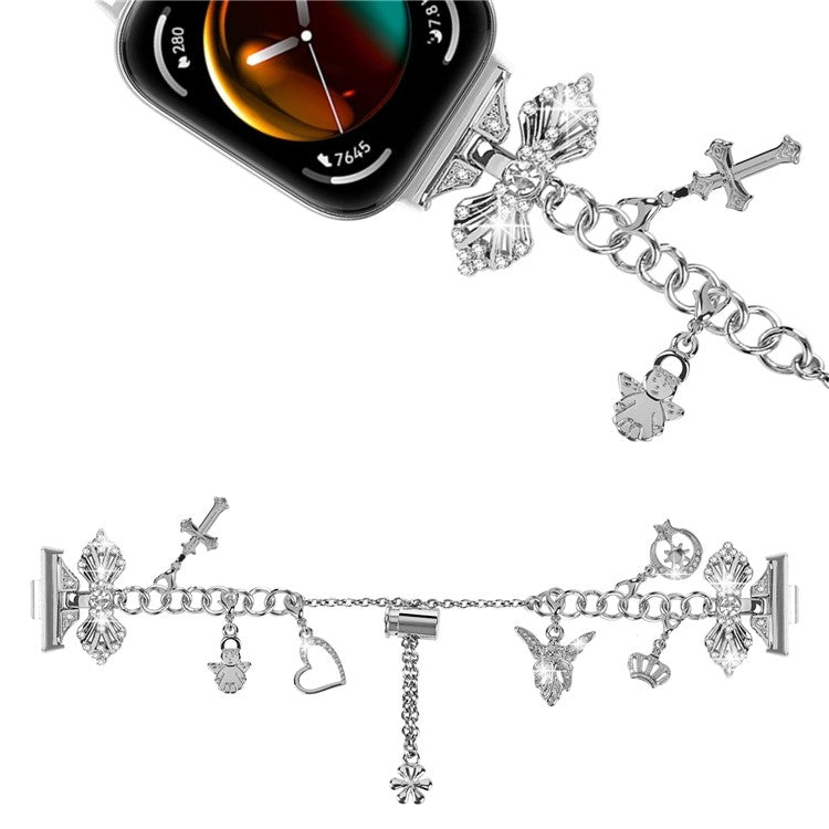 For Huawei Watch Fit 3 Rhinestones Decor Pendants Design Watch Strap Alloy Bracelet - Silver