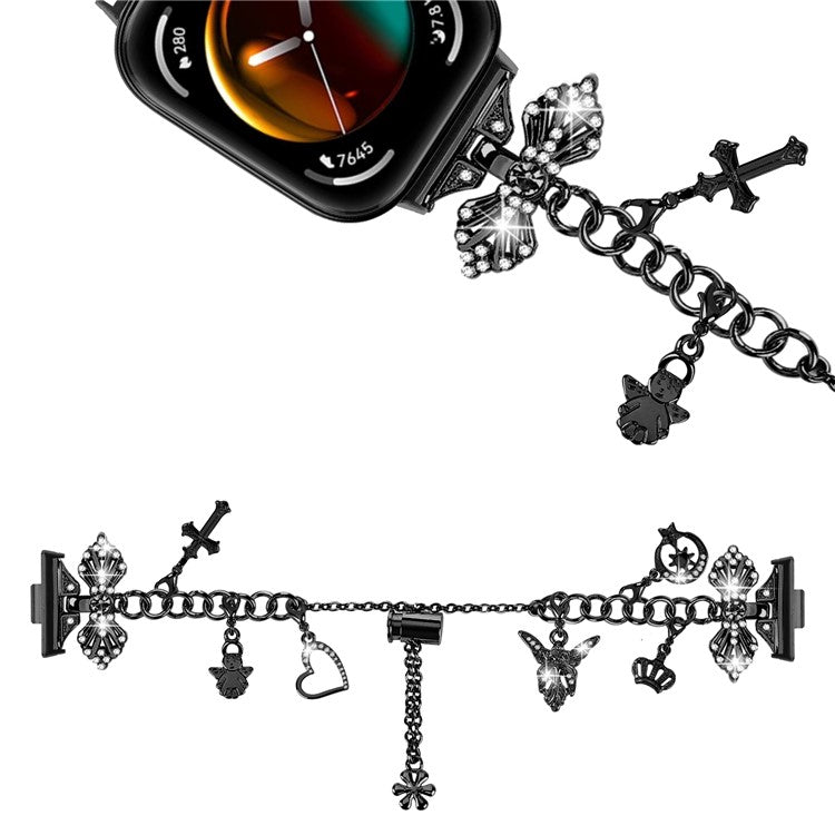 For Huawei Watch Fit 3 Pendants Design Rhinestones Decor Watch Strap Alloy Bracelet - Black