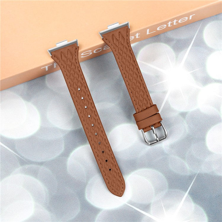 Genuine Cow Leather Band for Huawei Watch Fit 3 Rhombus Imprinted Watch Strap - Brown