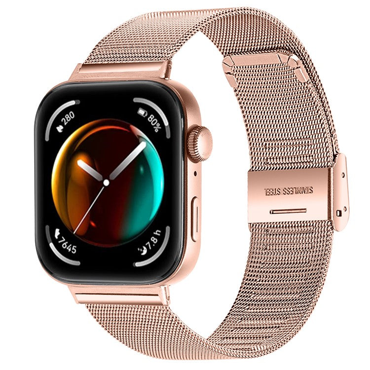 For Huawei Watch Fit 3 Milanese Mesh Band 316L Stainless Steel Watch Strap - Rose Gold