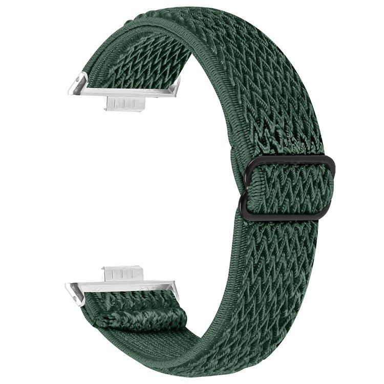 For Huawei Watch Fit 3 Adjustable Nylon Watch Band Wave Design Elastic Wrist Strap - Military Green