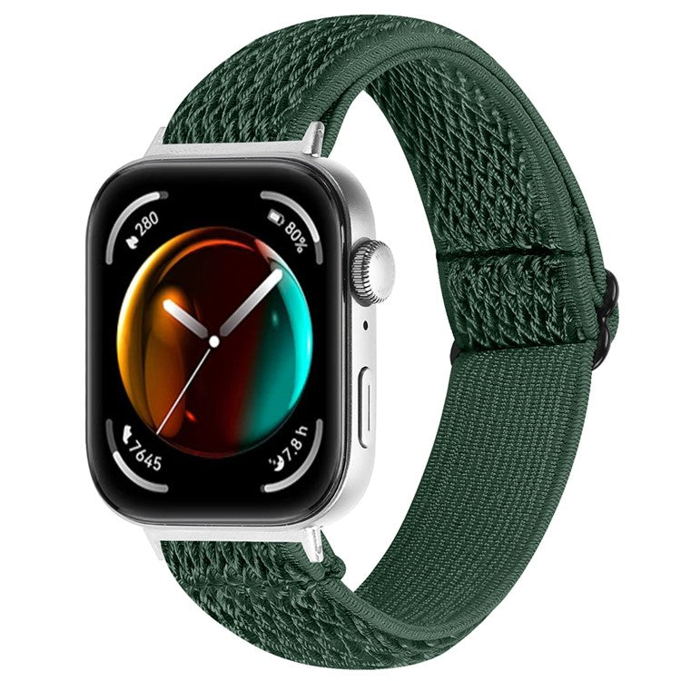 For Huawei Watch Fit 3 Adjustable Nylon Watch Band Wave Design Elastic Wrist Strap - Military Green