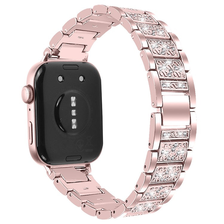 For Huawei Watch Fit 3 Metal Band Smart Watch Wrist Strap with Rhinestones - Rose Pink