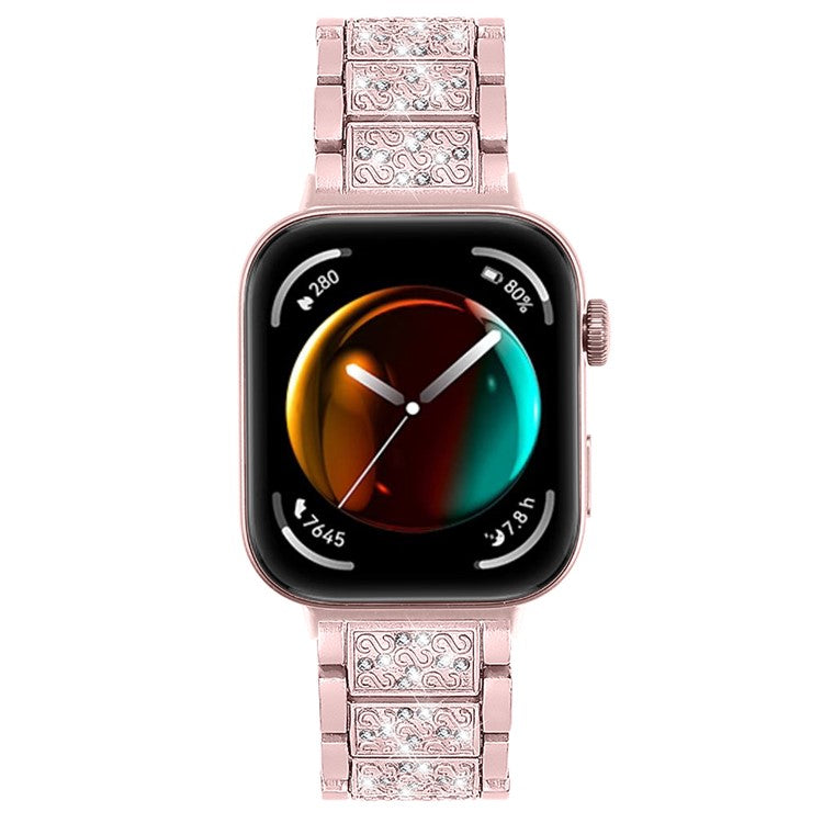 For Huawei Watch Fit 3 Metal Band Smart Watch Wrist Strap with Rhinestones - Rose Pink