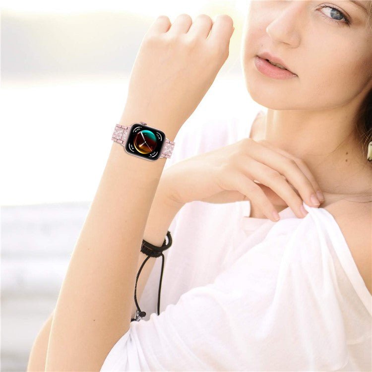 For Huawei Watch Fit 3 Metal Band Smart Watch Wrist Strap with Rhinestones - Rose Pink