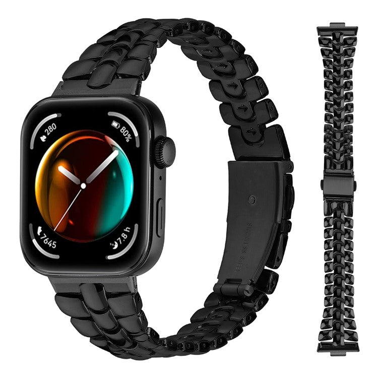 For Huawei Watch Fit 3 Watch Band Fishbone Design Wrist Strap Bracelet - Black