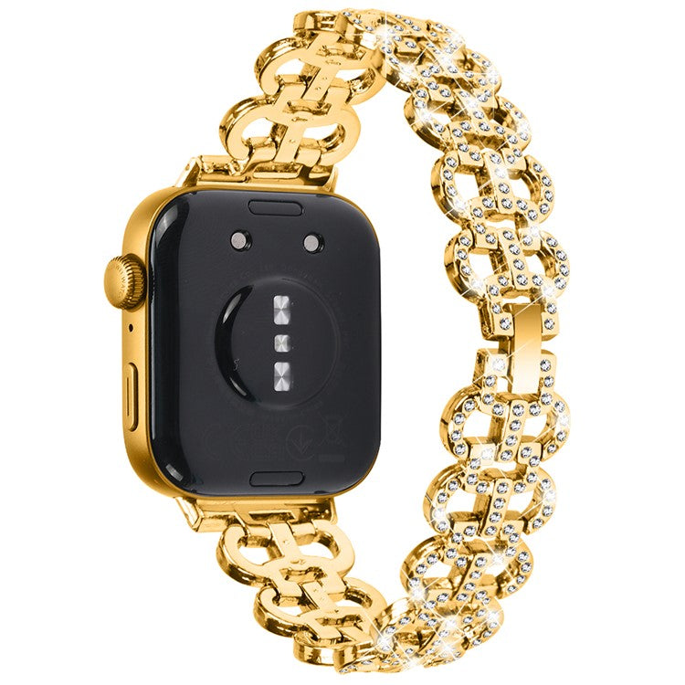 For Huawei Watch Fit 3 Metal Watch Band Gourd Shape Rhinestone Replacement Strap - Gold