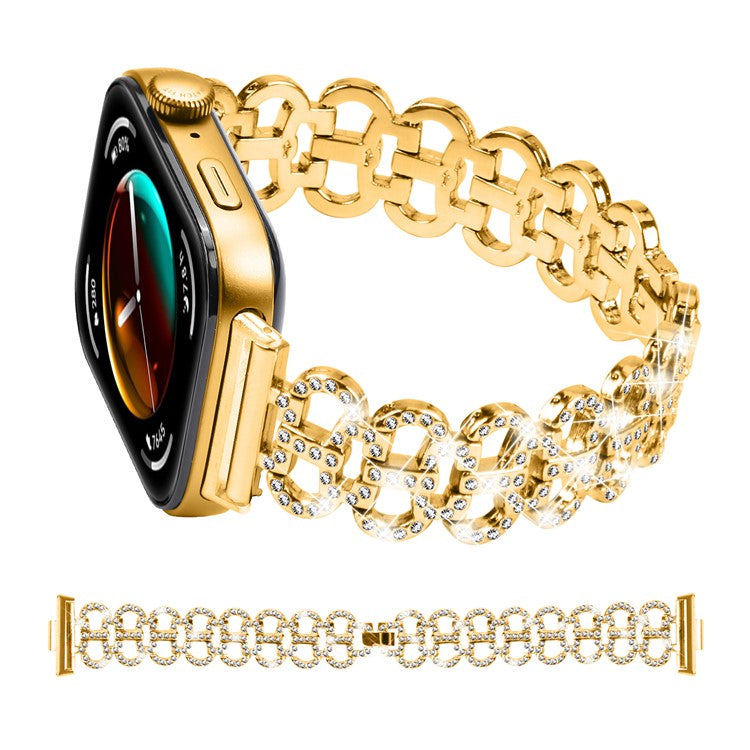 For Huawei Watch Fit 3 Metal Watch Band Gourd Shape Rhinestone Replacement Strap - Gold