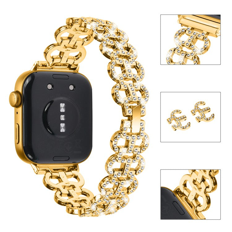 For Huawei Watch Fit 3 Metal Watch Band Gourd Shape Rhinestone Replacement Strap - Gold