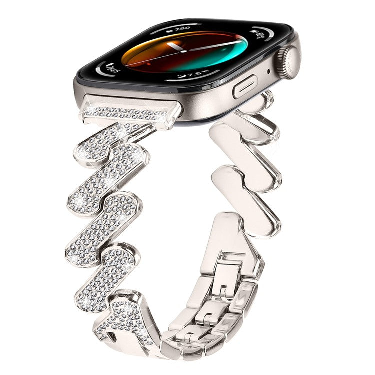 For Huawei Watch Fit 3 Watch Band Rhinestone Decor 7-Shape Metal Wrist Strap - Starlight