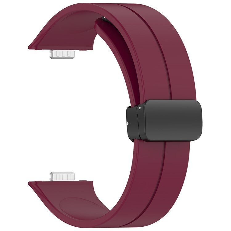 For Huawei Watch Fit 3 Silicone Watch Band Strap with Magnetic Folding Buckle - Wine Red