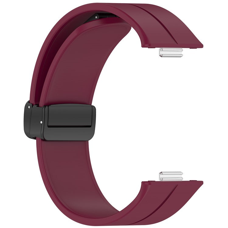 For Huawei Watch Fit 3 Silicone Watch Band Strap with Magnetic Folding Buckle - Wine Red