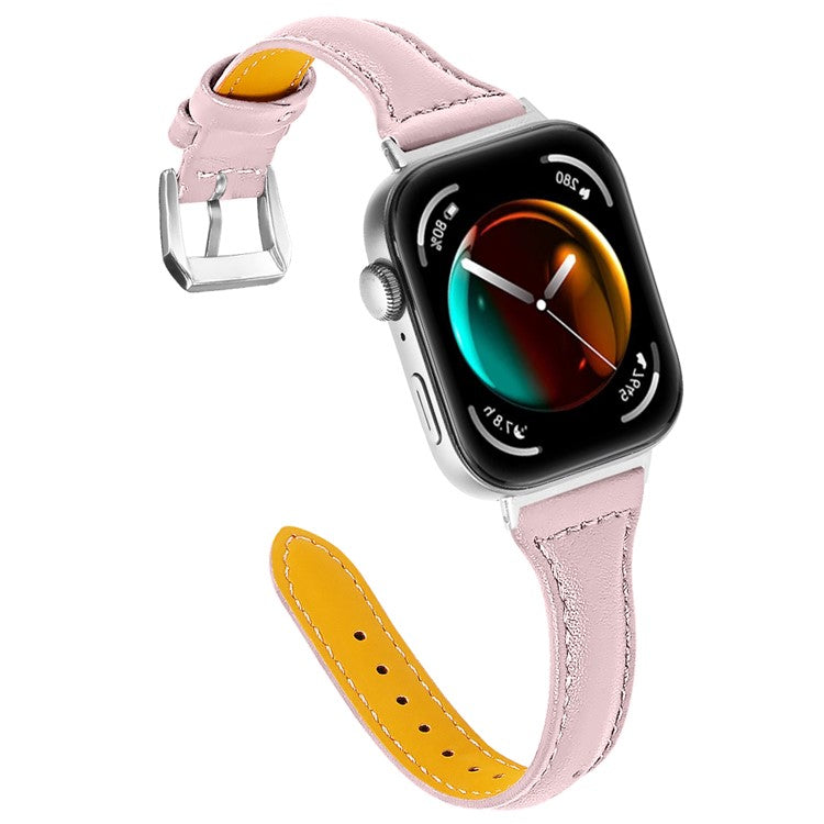 For Huawei Watch Fit 3 Watch Strap Genuine Cow Leather Band Stitching Lines - Light Pink