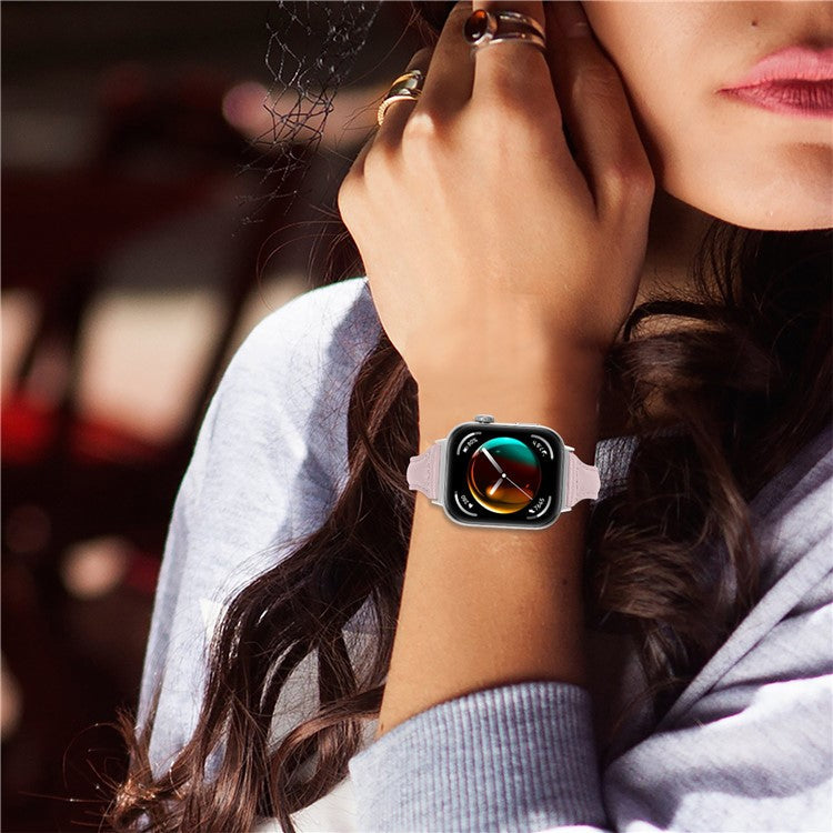 For Huawei Watch Fit 3 Watch Strap Genuine Cow Leather Band Stitching Lines - Light Pink