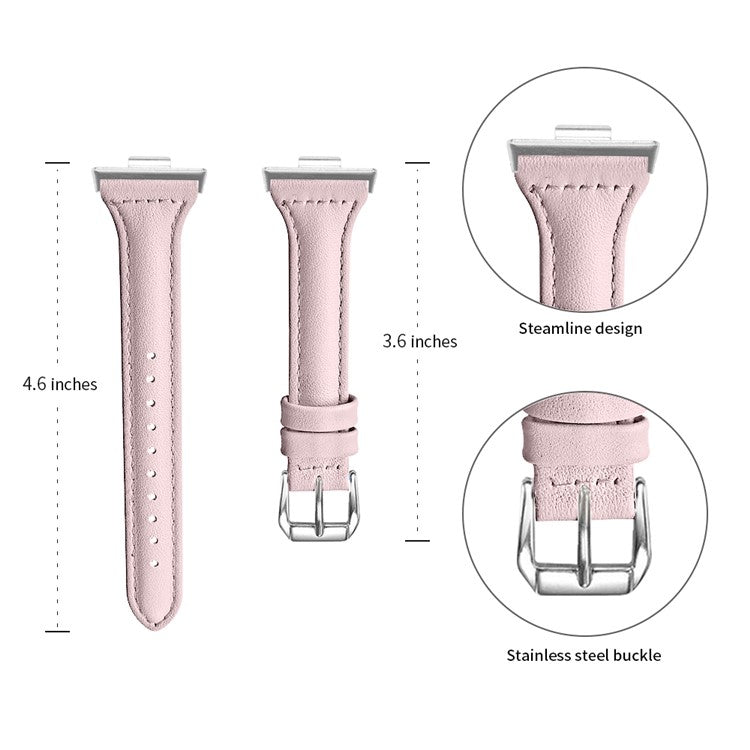 For Huawei Watch Fit 3 Watch Strap Genuine Cow Leather Band Stitching Lines - Light Pink