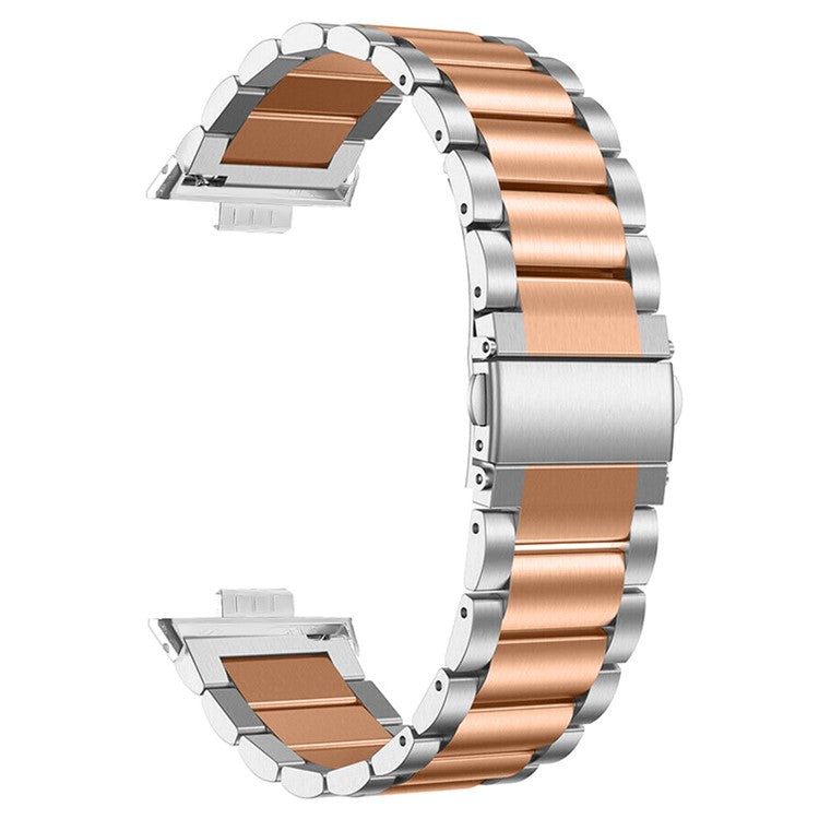 For Huawei Watch Fit 3 Watch Strap Three-Bead Stainless Steel Wrist Band - Silver+Rose Gold