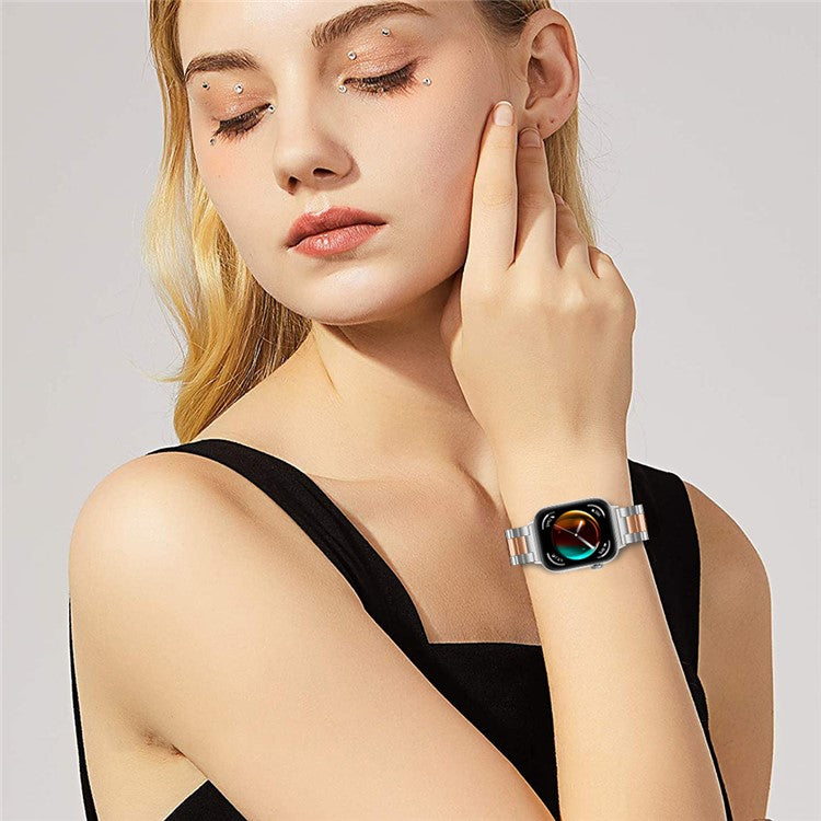 For Huawei Watch Fit 3 Watch Strap Three-Bead Stainless Steel Wrist Band - Silver+Rose Gold