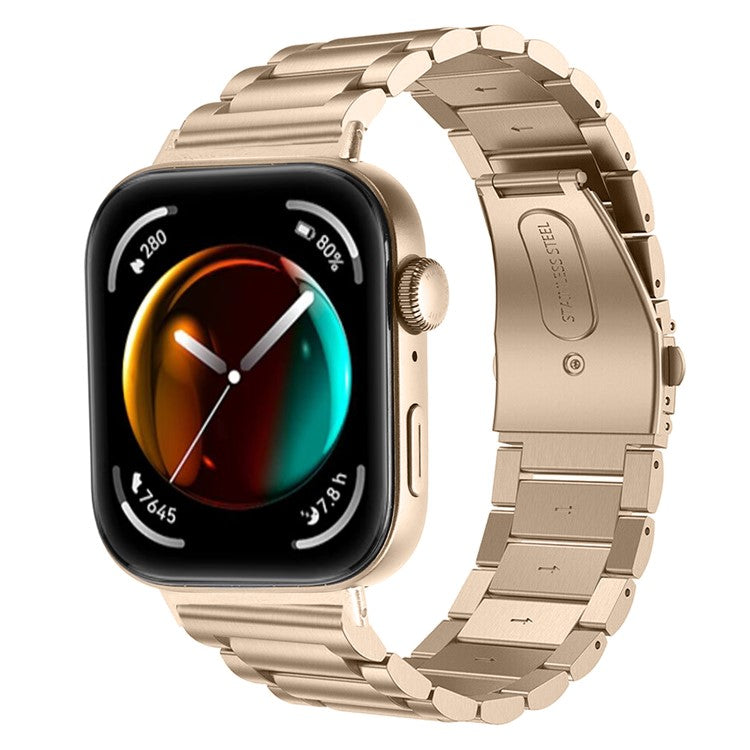 For Huawei Watch Fit 3 Watch Strap Three-Bead Stainless Steel Wrist Band - Champagne Gold