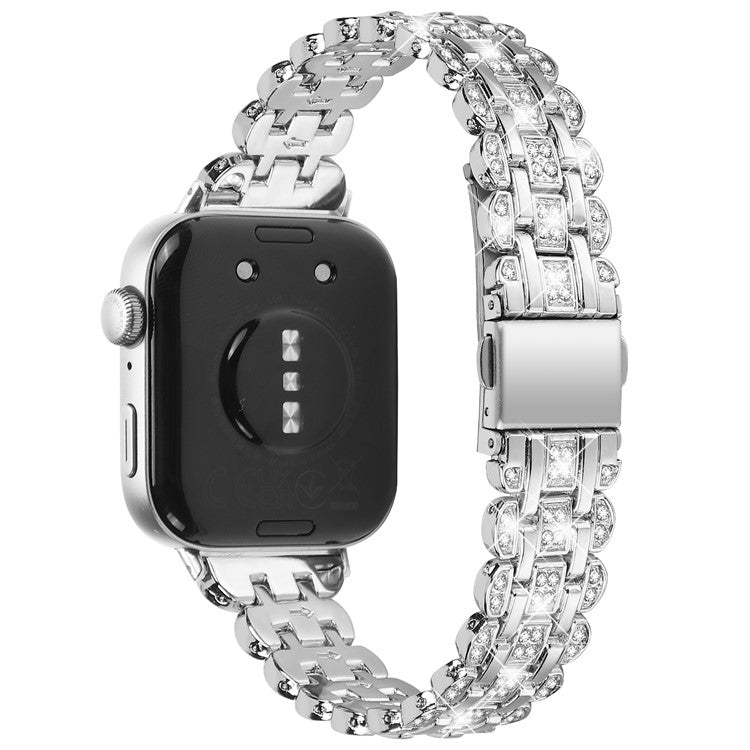 For Huawei Watch Fit 3 Metal Watch Strap Rhinestone Flower Style Band Bracelet - Silver