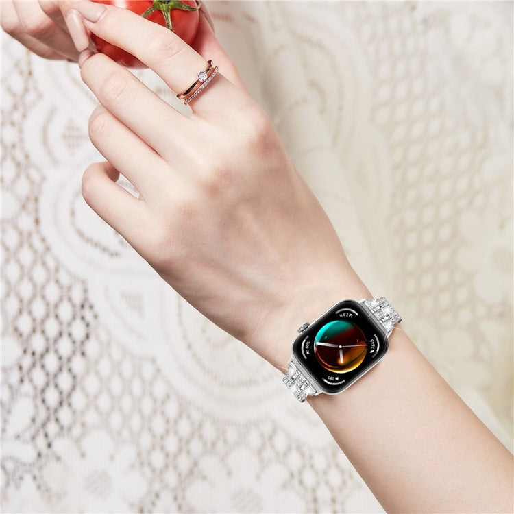 For Huawei Watch Fit 3 Metal Watch Strap Rhinestone Flower Style Band Bracelet - Silver