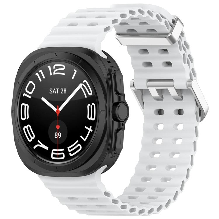 For Samsung Galaxy Watch Ultra 47mm Silicone Watch Strap Dual Pins Buckle Sports Band - White