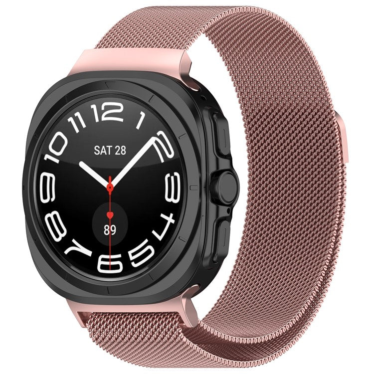 For Samsung Galaxy Watch Ultra 47mm Watch Band Magnetic Buckle Metal Milanese Wrist Strap - Rose Pink