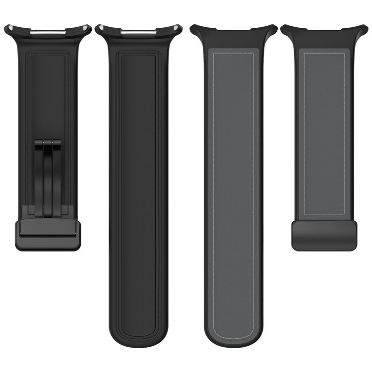 For Samsung Galaxy Watch Ultra 47mm Watch Strap Magnetic Buckle Leather Coated Silicone Wrist Band - Black