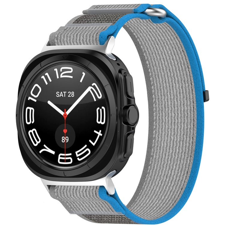 For Samsung Galaxy Watch Ultra 47mm Nylon Watch Band Loop Fastener Adjustable Wrist Strap - Blue+Grey
