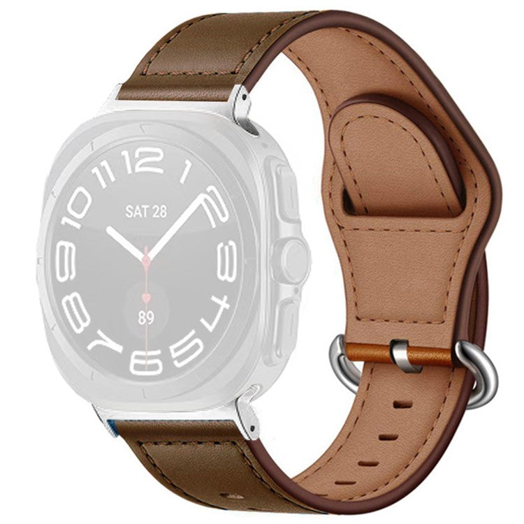 For Samsung Galaxy Watch Ultra 47mm Watch Strap Genuine Cow Leather Wrist Band - Coffee