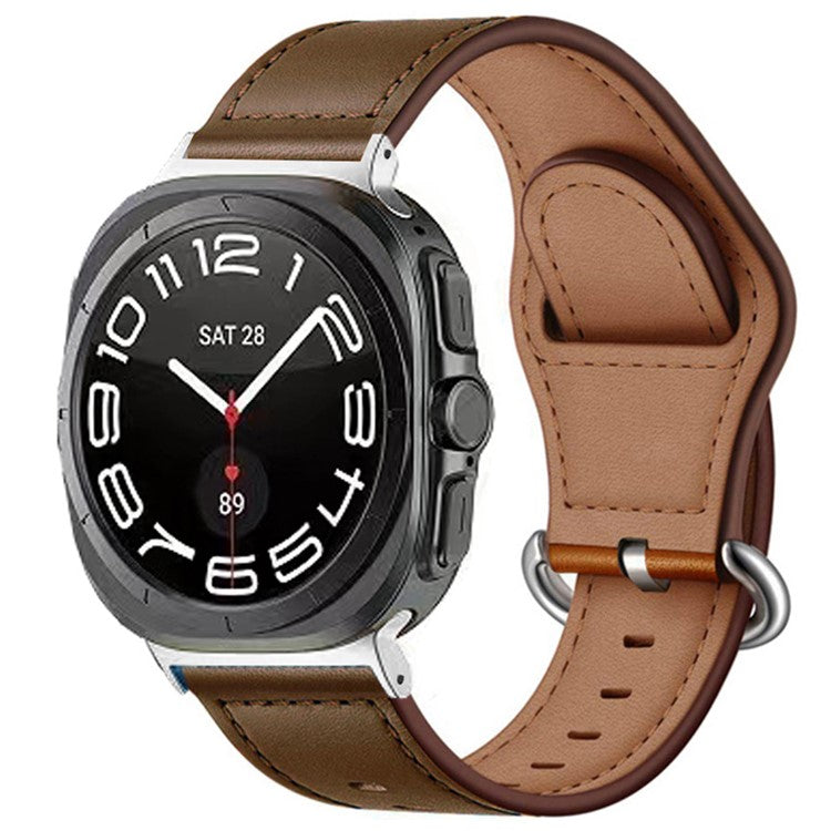 For Samsung Galaxy Watch Ultra 47mm Watch Strap Genuine Cow Leather Wrist Band - Coffee