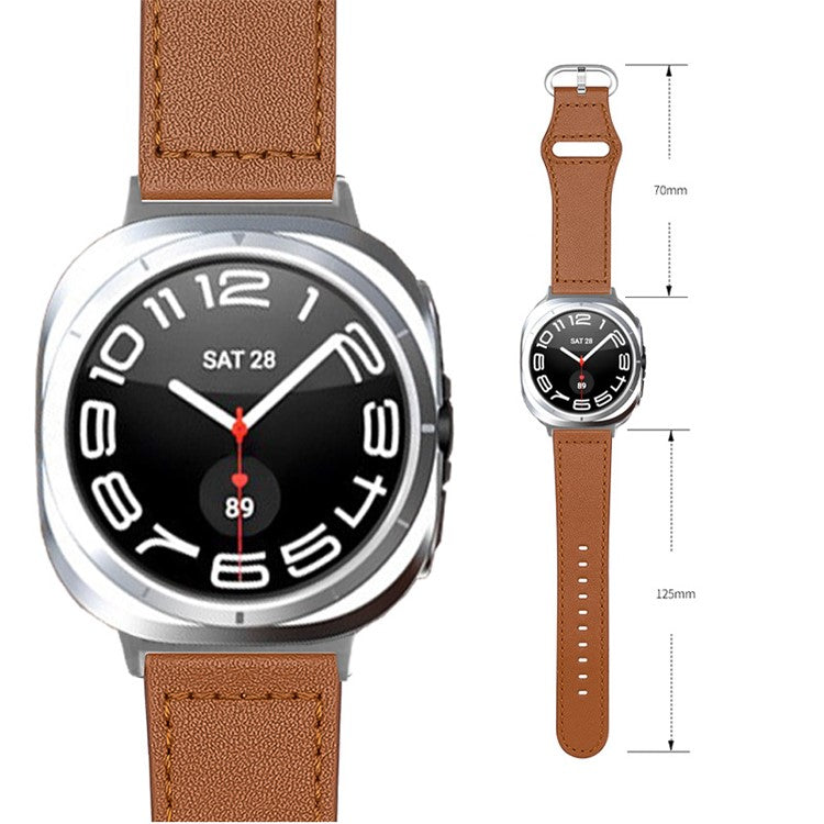 For Samsung Galaxy Watch Ultra 47mm Watch Strap Genuine Cow Leather Wrist Band - Coffee