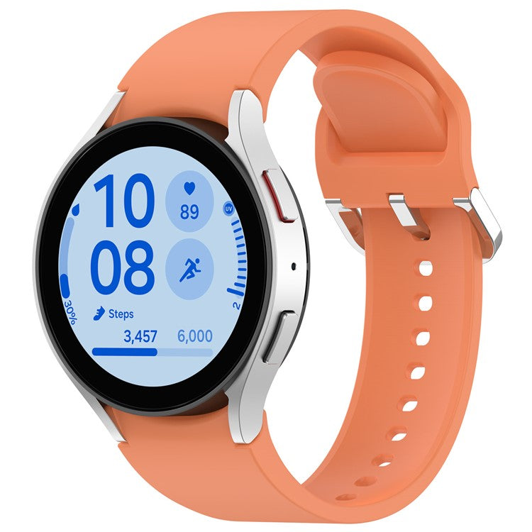 For Samsung Galaxy Watch4 / 5 / 6 / 7 40mm / Watch 5 Pro 45mm / Watch FE 40mm Wrist Band Silver Buckle Silicone Watch Strap - Orange