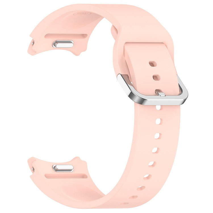 For Samsung Galaxy Watch4 / 5 / 6 / 7 40mm / Watch 5 Pro 45mm / Watch FE 40mm Wrist Band Silver Buckle Silicone Watch Strap - Light Pink