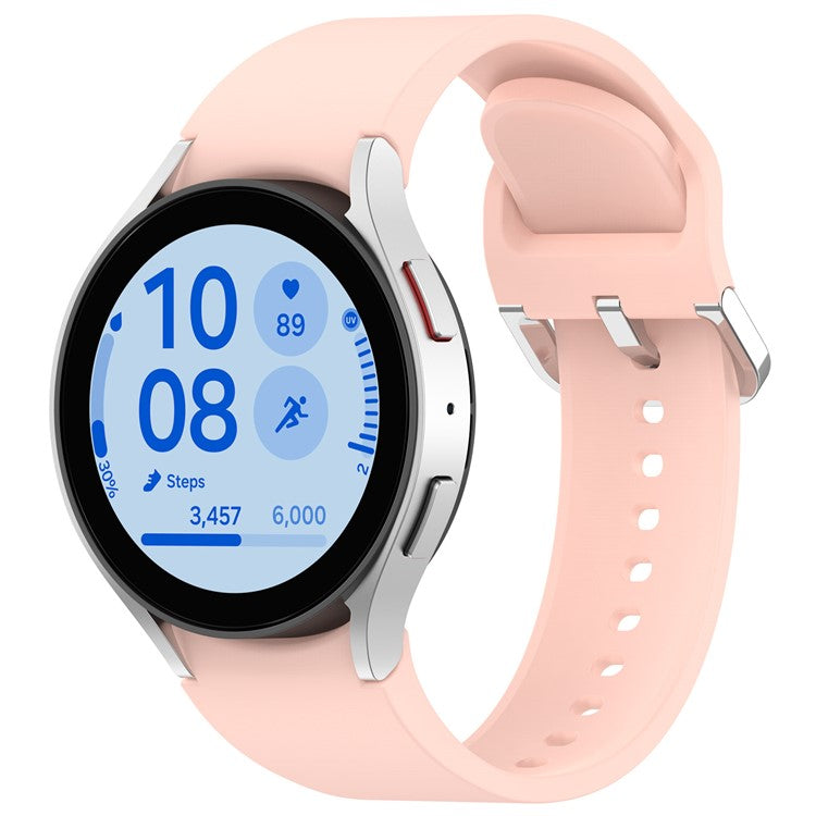 For Samsung Galaxy Watch4 / 5 / 6 / 7 40mm / Watch 5 Pro 45mm / Watch FE 40mm Wrist Band Silver Buckle Silicone Watch Strap - Light Pink
