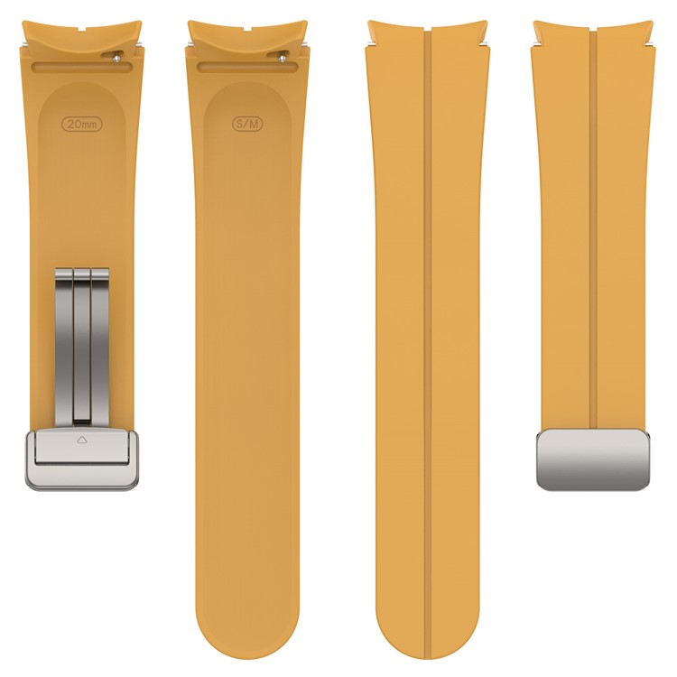 For Samsung Galaxy Watch7 40mm Magnetic Folding Silver Buckle Watch Band Silicone Strap - Yellow
