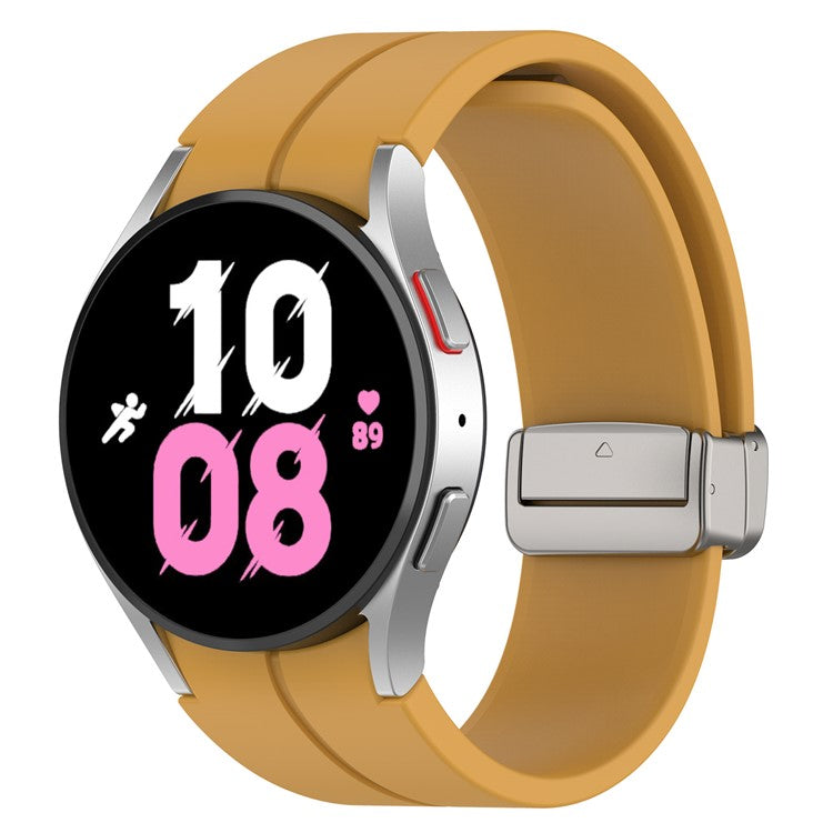 For Samsung Galaxy Watch7 40mm Magnetic Folding Silver Buckle Watch Band Silicone Strap - Yellow