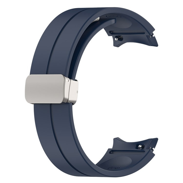 For Samsung Galaxy Watch7 40mm Magnetic Folding Silver Buckle Watch Band Silicone Strap - Midnight Blue