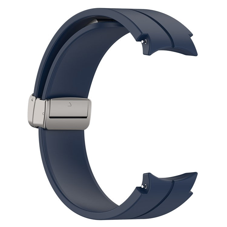 For Samsung Galaxy Watch7 40mm Magnetic Folding Silver Buckle Watch Band Silicone Strap - Midnight Blue