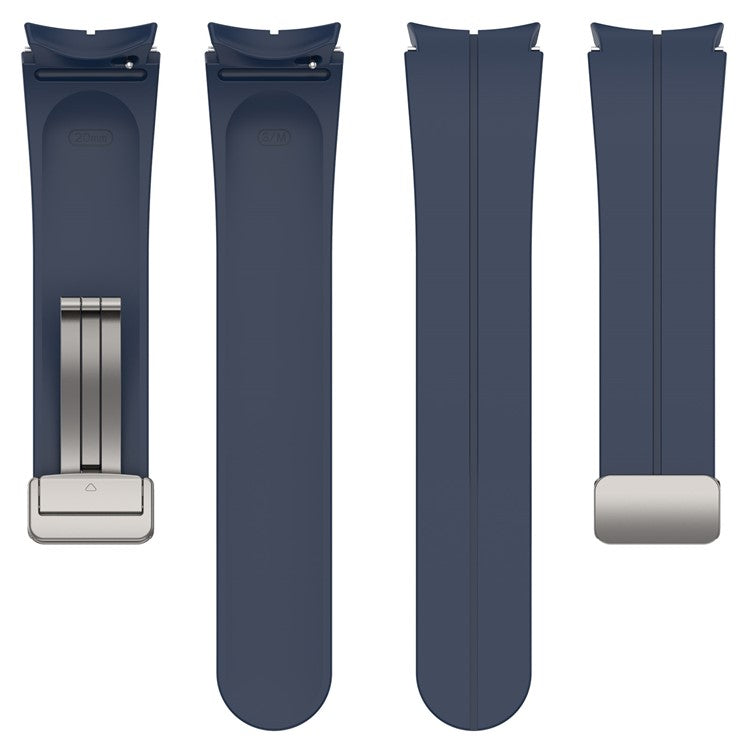 For Samsung Galaxy Watch7 40mm Magnetic Folding Silver Buckle Watch Band Silicone Strap - Midnight Blue