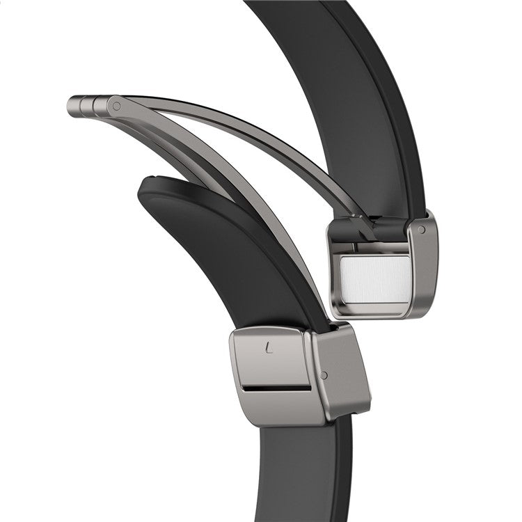 For Samsung Galaxy Watch7 40mm Magnetic Folding Silver Buckle Watch Band Silicone Strap - Midnight Blue