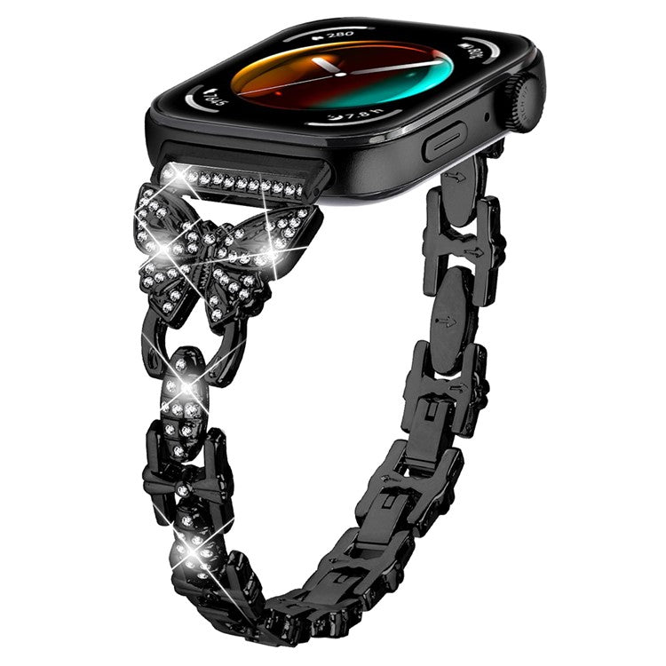 For Huawei Watch Fit 3 Rhinestone Decor Butterfly Design Watch Band Stainless Steel Wrist Strap - Black
