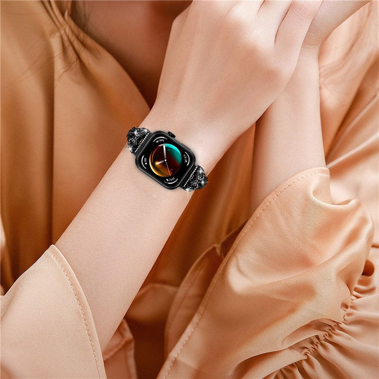 For Huawei Watch Fit 3 Rhinestone Decor Butterfly Design Watch Band Stainless Steel Wrist Strap - Black