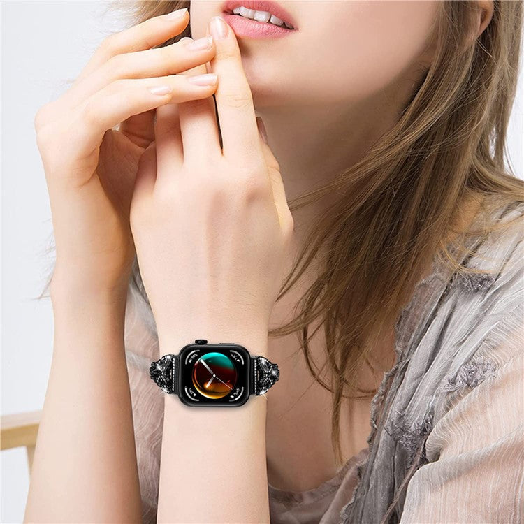 For Huawei Watch Fit 3 Rhinestone Decor Butterfly Design Watch Band Stainless Steel Wrist Strap - Black