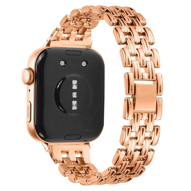 For Huawei Watch Fit 3 Hollow 5-Bead Watch Band Metal Wrist Strap Replacement - Rose Gold